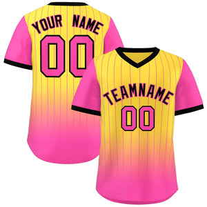 Custom Gold Pink-Black Gradient Fashion Authentic Pullover Pinstripe Baseball Jersey