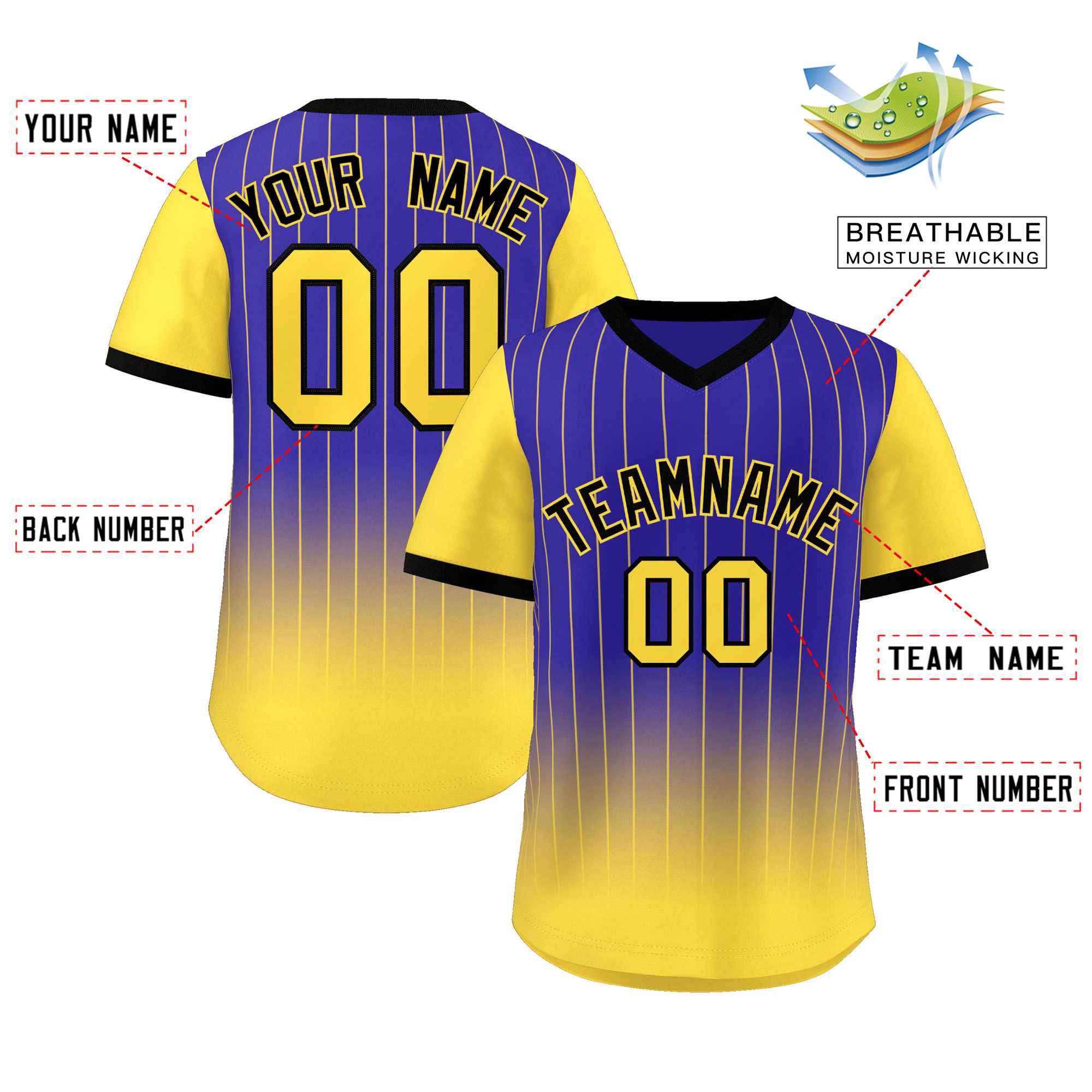 Custom Royal Gold-Black Gradient Fashion Authentic Pullover Pinstripe Baseball Jersey