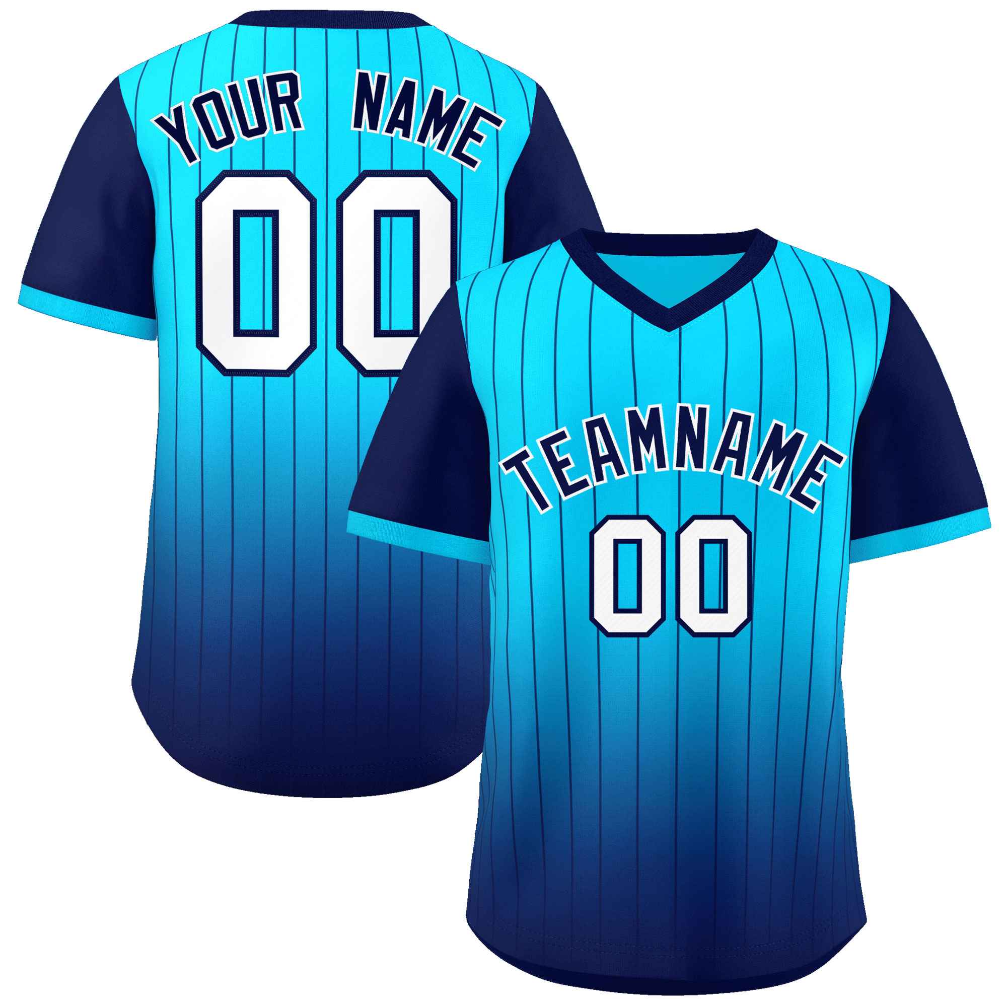 Custom Light Blue Navy-White Gradient Fashion Authentic Pullover Pinstripe Baseball Jersey