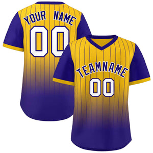 Custom Yellow Royal-White Gradient Fashion Authentic Pullover Pinstripe Baseball Jersey