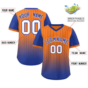 Custom Orange Royal-White Gradient Fashion Authentic Pullover Pinstripe Baseball Jersey