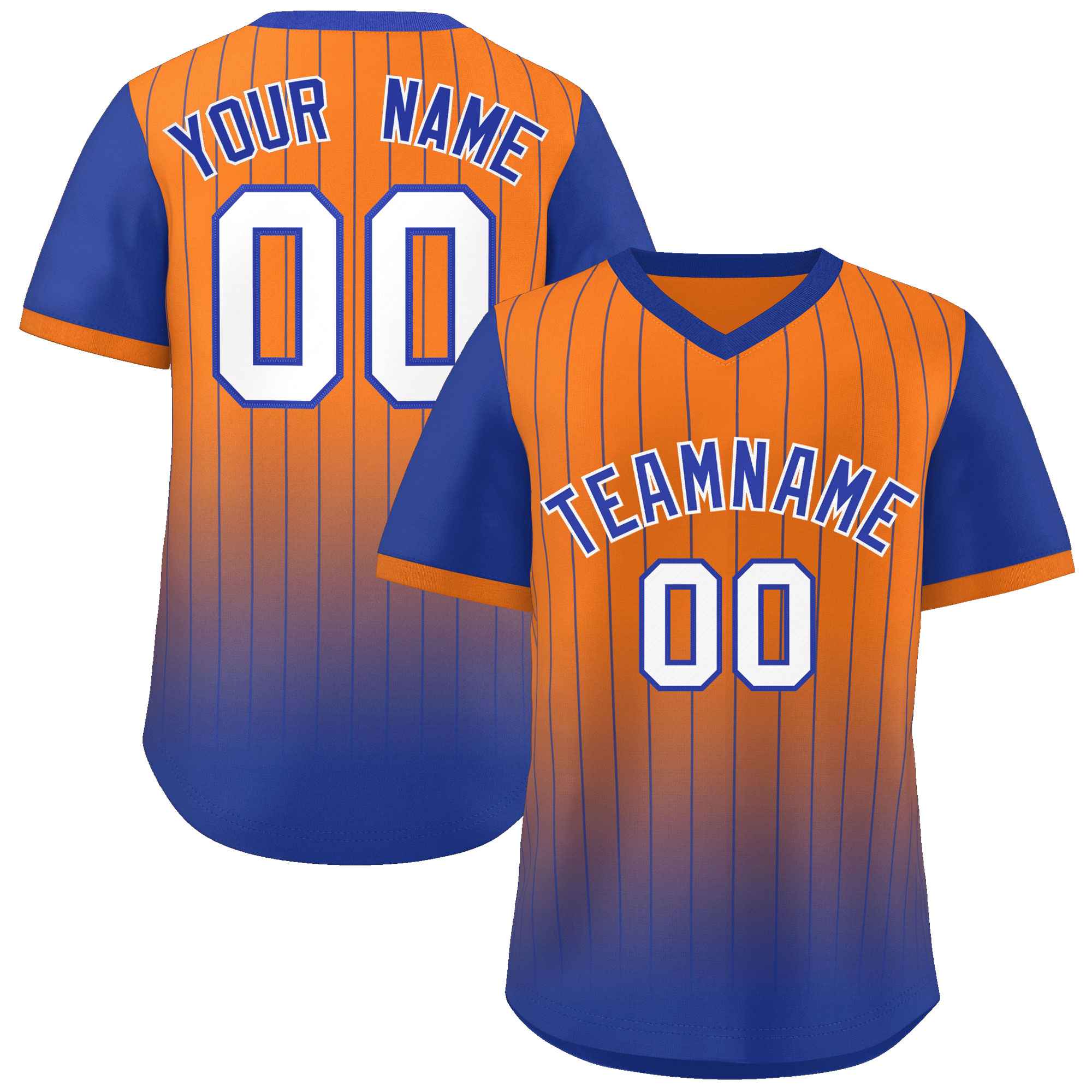 Custom Orange Royal-White Gradient Fashion Authentic Pullover Pinstripe Baseball Jersey