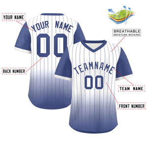 Custom White Light Blue Gradient Fashion Authentic Pullover Pinstripe Baseball Jersey