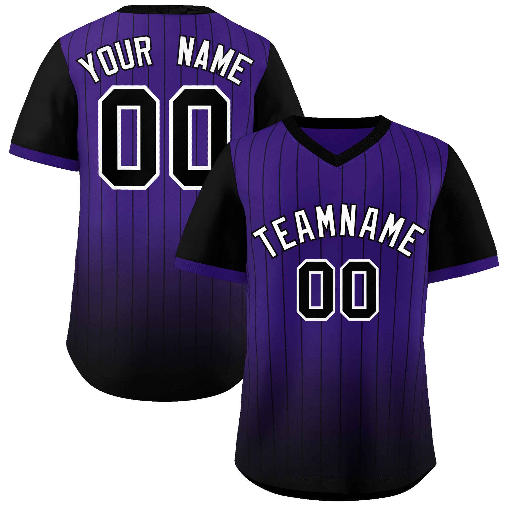 Custom Purple Black-White Gradient Fashion Authentic Pullover Pinstripe Baseball Jersey