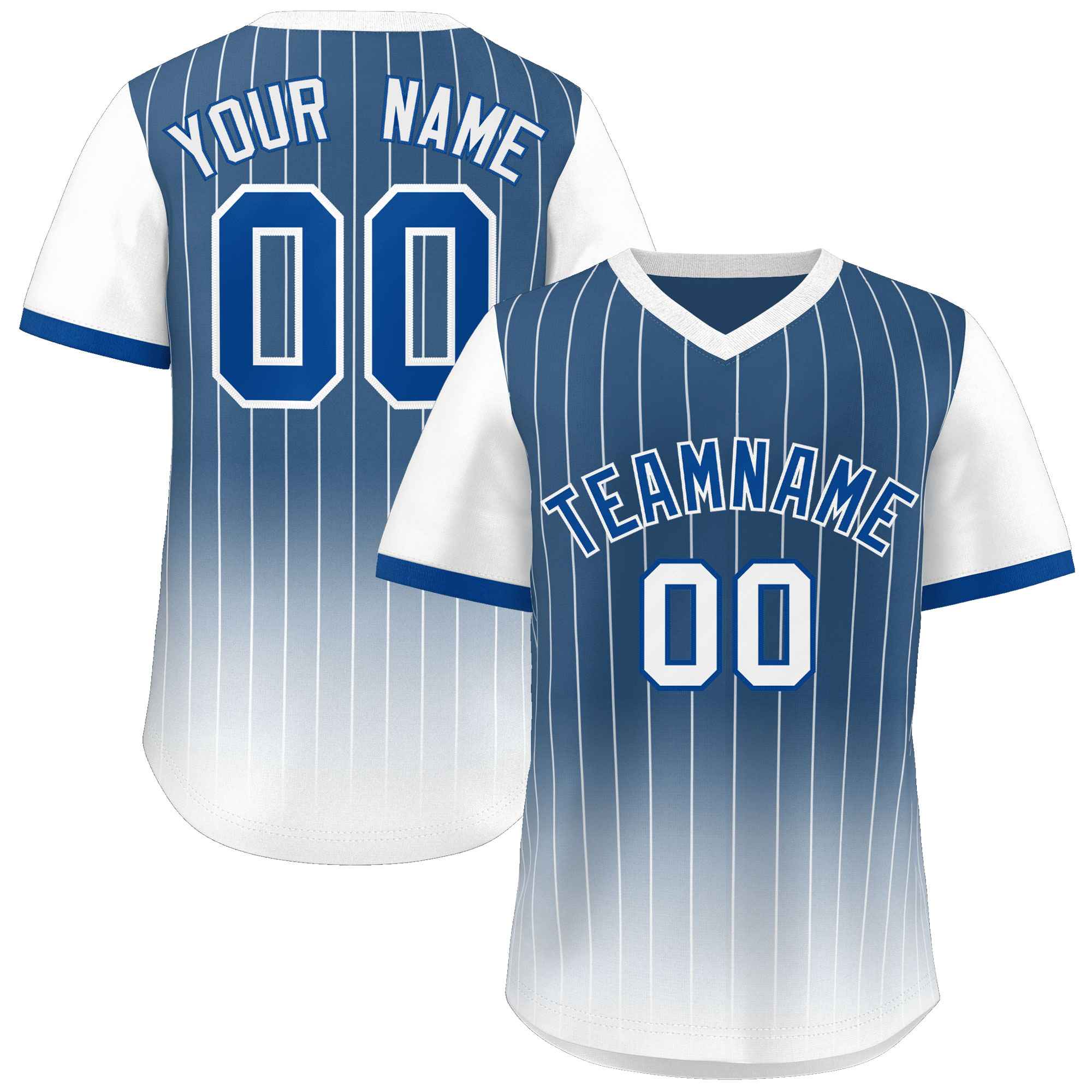 Custom Blue White-Royal Gradient Fashion Authentic Pullover Pinstripe Baseball Jersey