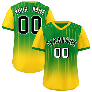 Custom Kelly Green Gold-Black Gradient Fashion Authentic Pullover Pinstripe Baseball Jersey