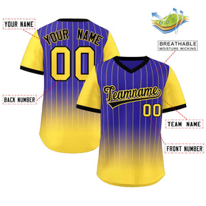 Custom Royal Gold-Black Gradient Fashion Authentic Pullover Pinstripe Baseball Jersey