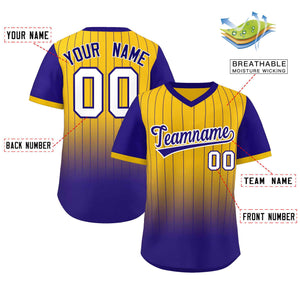 Custom Yellow Royal-White Gradient Fashion Authentic Pullover Pinstripe Baseball Jersey