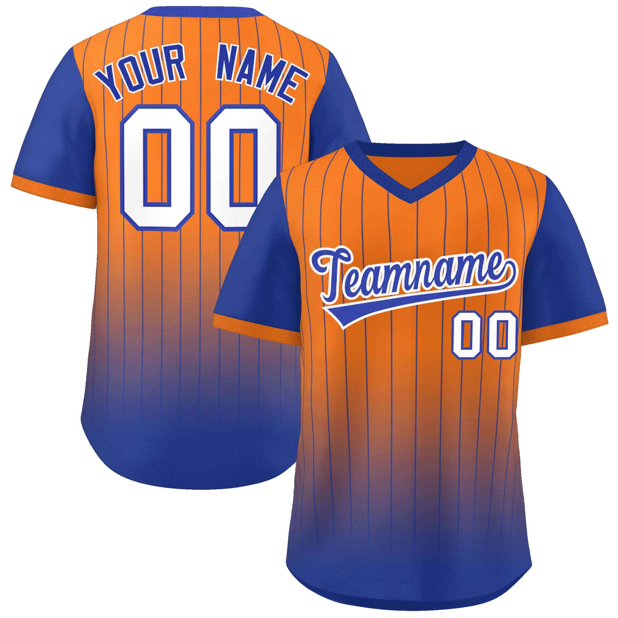 Custom Orange Royal-White Gradient Fashion Authentic Pullover Pinstripe Baseball Jersey