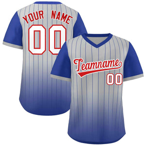 Custom Gray Royal-White Gradient Fashion Authentic Pullover Pinstripe Baseball Jersey