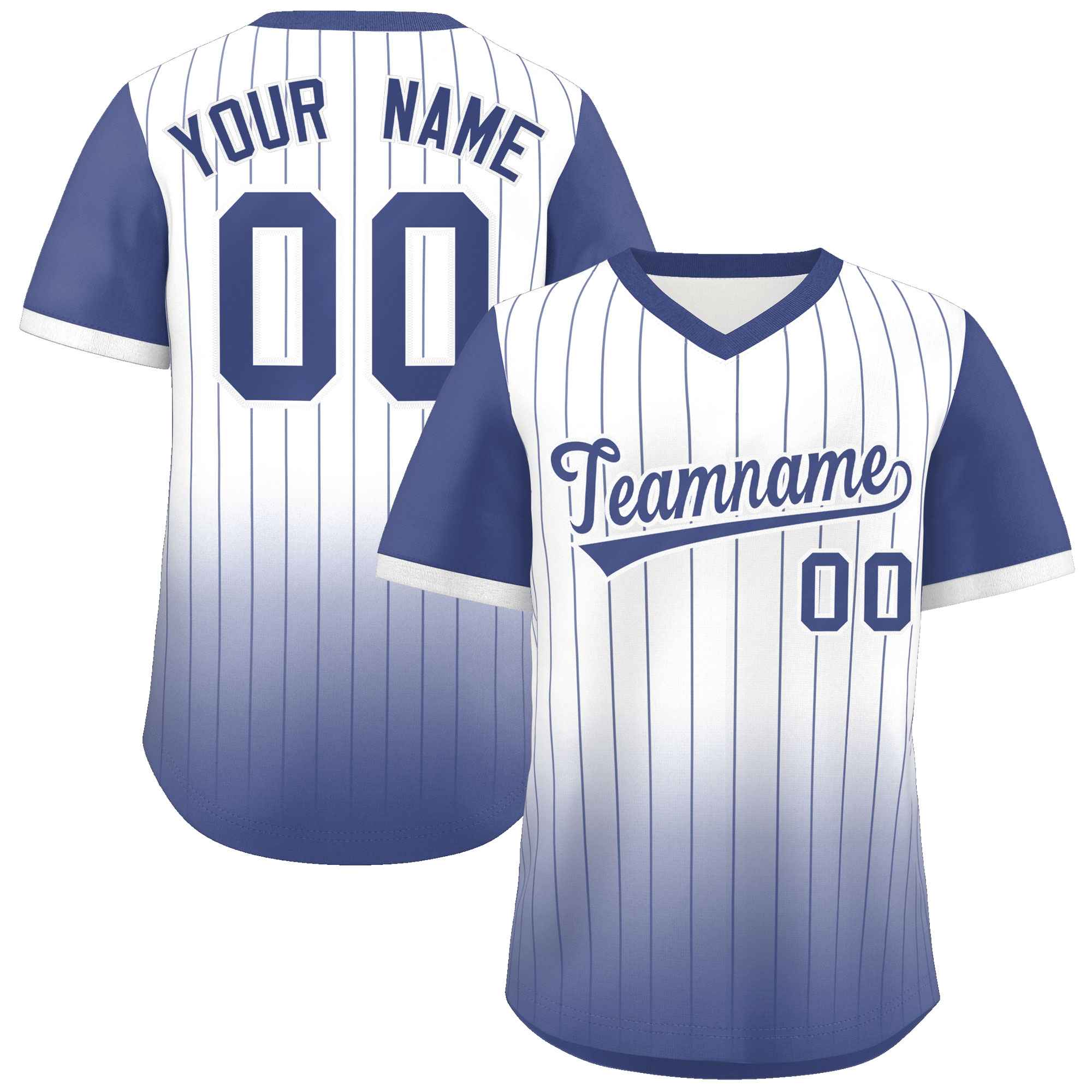 Custom White Light Blue Gradient Fashion Authentic Pullover Pinstripe Baseball Jersey