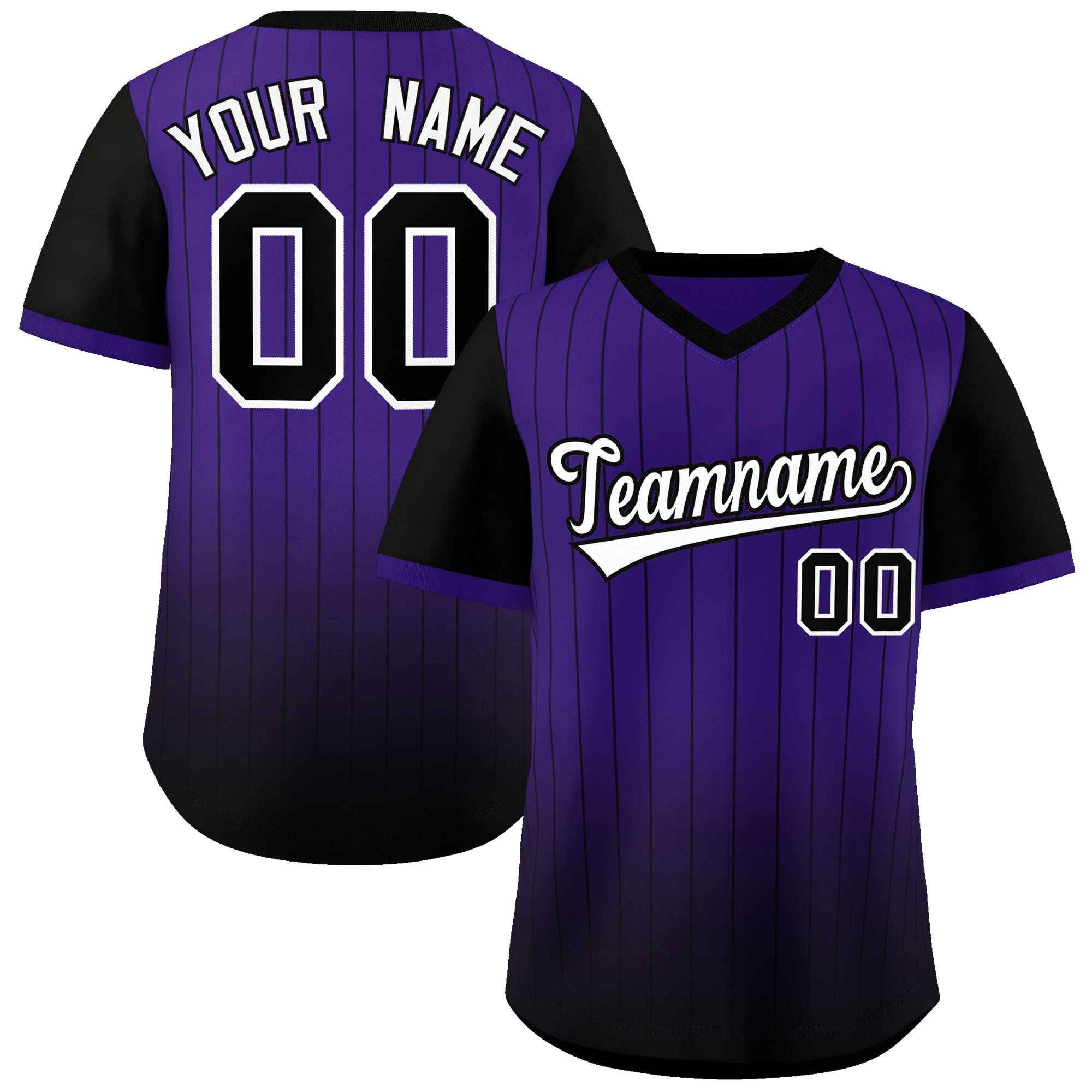 Custom Purple Black-White Gradient Fashion Authentic Pullover Pinstripe Baseball Jersey