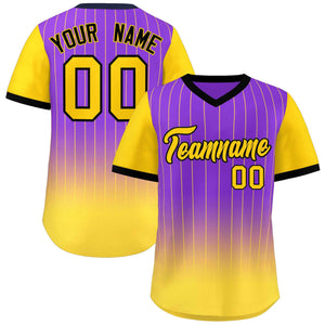 Custom Purple Gold-Black Gradient Fashion Authentic Pullover Pinstripe Baseball Jersey