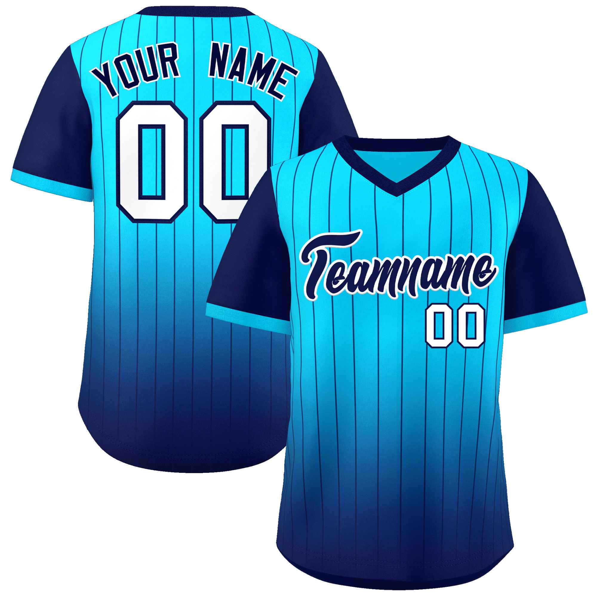 Custom Light Blue Navy-White Gradient Fashion Authentic Pullover Pinstripe Baseball Jersey