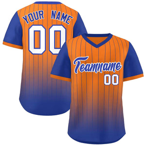 Custom Orange Royal-White Gradient Fashion Authentic Pullover Pinstripe Baseball Jersey