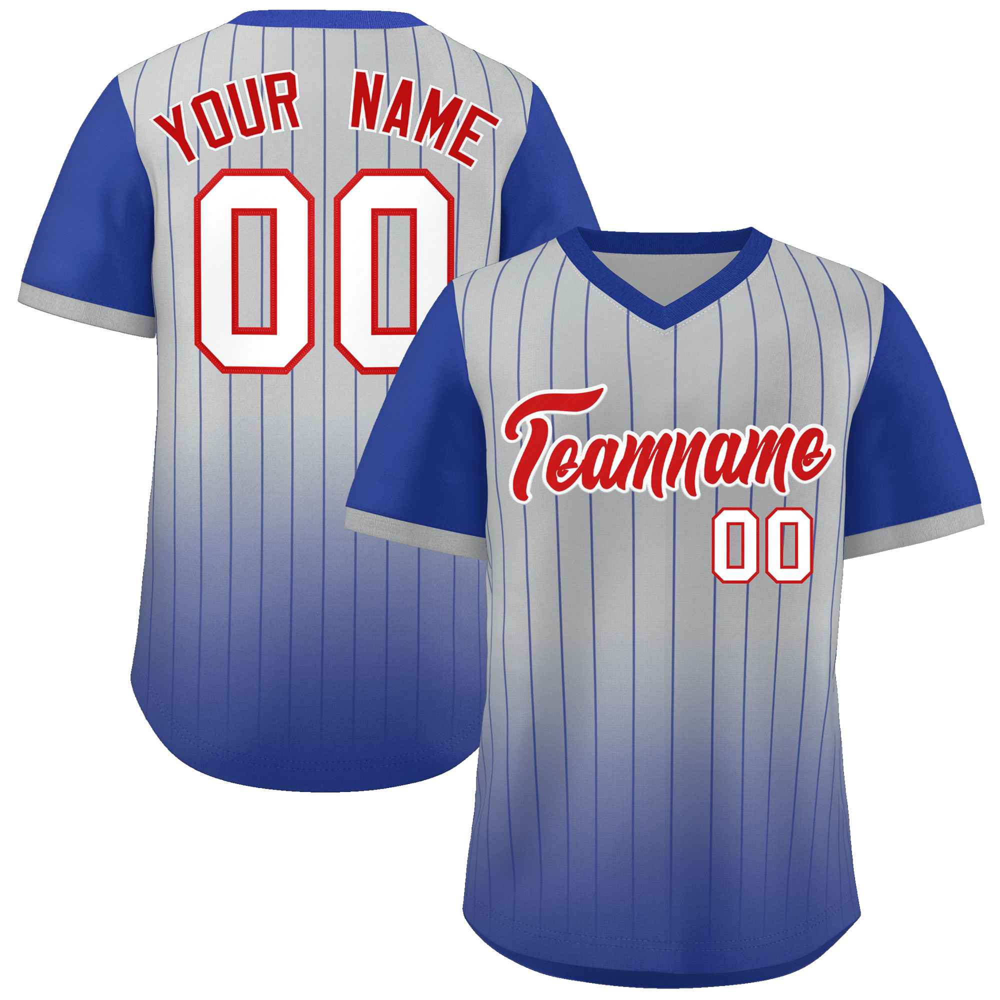 Custom Gray Royal-White Gradient Fashion Authentic Pullover Pinstripe Baseball Jersey