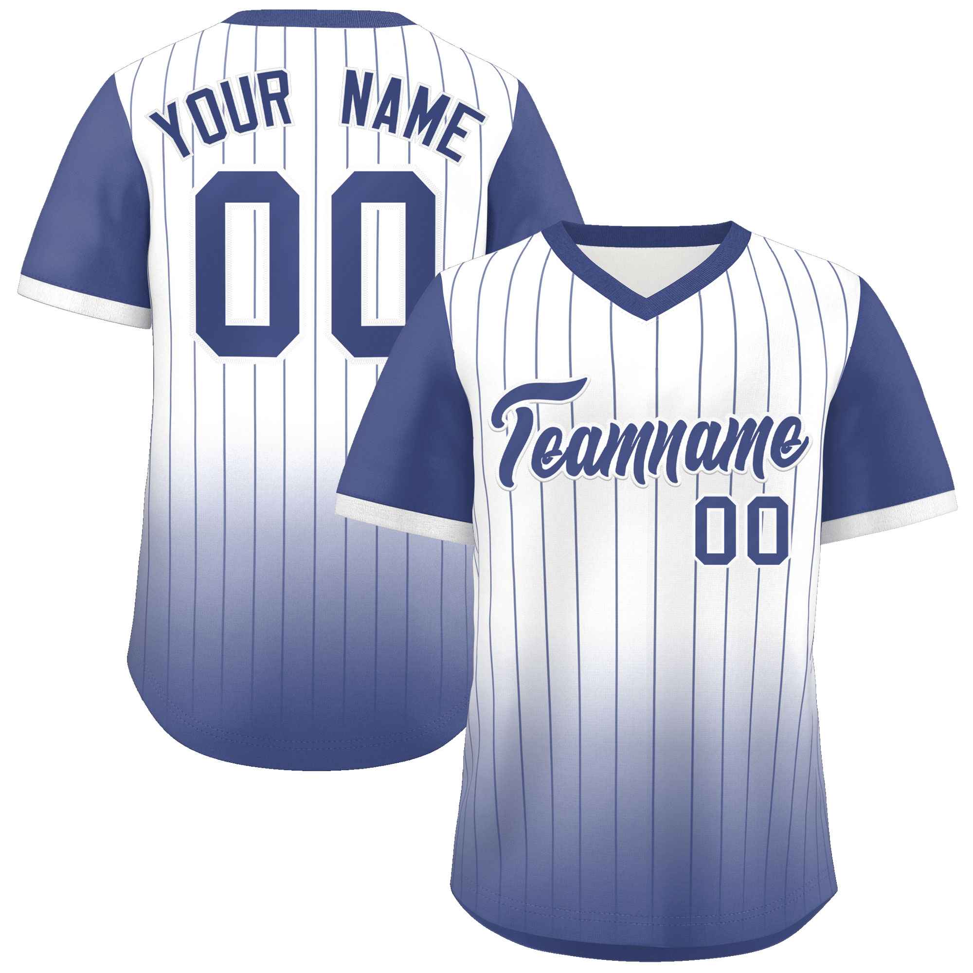 Custom White Light Blue Gradient Fashion Authentic Pullover Pinstripe Baseball Jersey