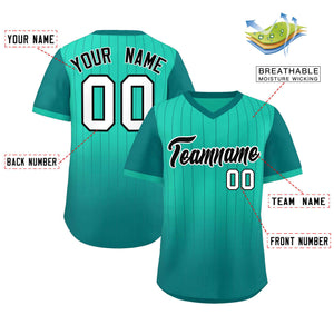 Custom Light Green Aqua-White Gradient Fashion Authentic Pullover Pinstripe Baseball Jersey