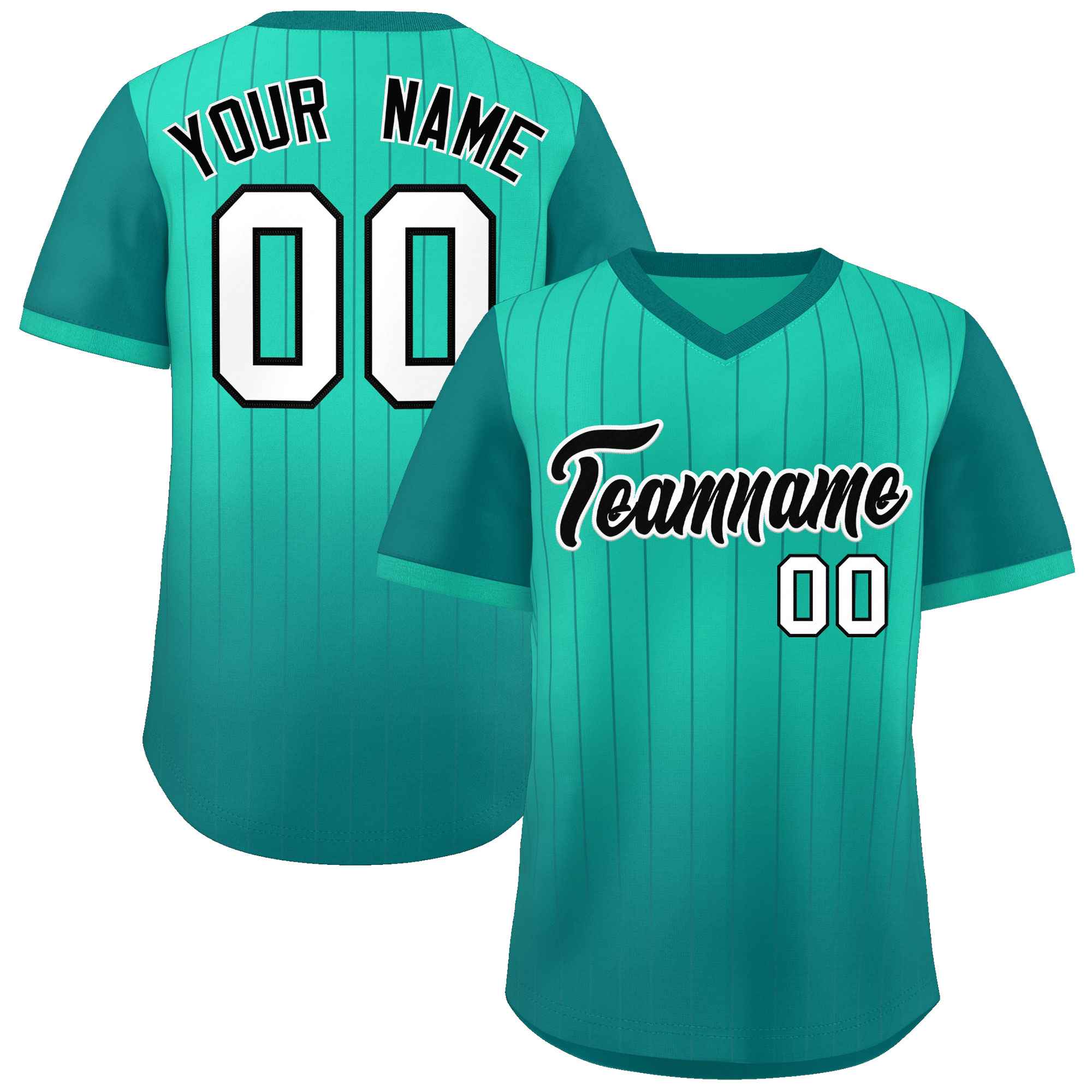 Custom Light Green Aqua-White Gradient Fashion Authentic Pullover Pinstripe Baseball Jersey