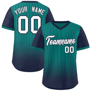 Custom Aqua Navy-White Gradient Fashion Authentic Pullover Pinstripe Baseball Jersey