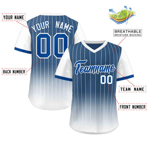 Custom Blue White-Royal Gradient Fashion Authentic Pullover Pinstripe Baseball Jersey