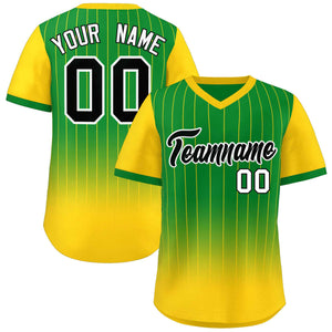 Custom Kelly Green Gold-Black Gradient Fashion Authentic Pullover Pinstripe Baseball Jersey