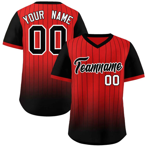 Custom Red Black-White Gradient Fashion Authentic Pullover Pinstripe Baseball Jersey