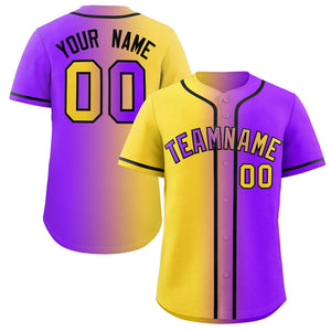 Maillot de baseball authentique à la mode dégradé violet jaune-noir personnalisé