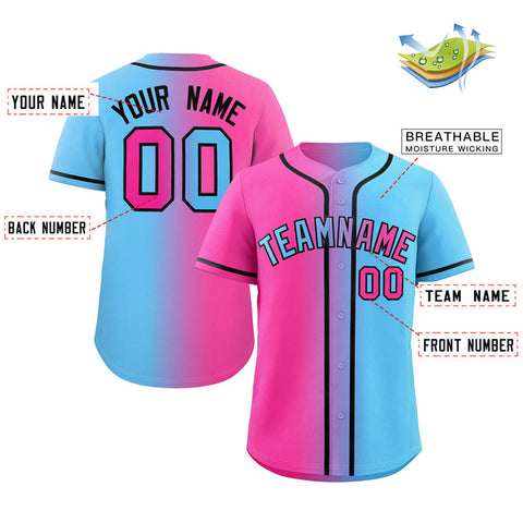 Custom Light Blue Pink-Black Gradient Fashion Authentic Baseball Jersey