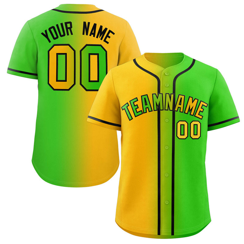 Maillot de baseball personnalisé, vert néon, jaune-noir, dégradé, mode authentique