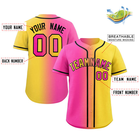 Custom Yellow Pink-Black Gradient Fashion Authentic Baseball Jersey