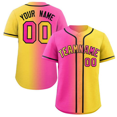 Custom Yellow Pink-Black Gradient Fashion Authentic Baseball Jersey