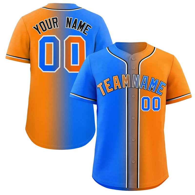 Maillot de Baseball authentique, personnalisé, poudre Orange, bleu-noir, dégradé, mode