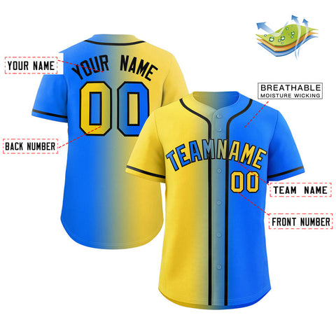 Custom Powder Blue Yellow-Black Gradient Fashion Authentic Baseball Jersey