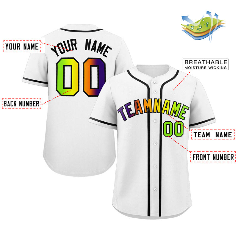 Custom White Neon Green-Purple Gradient Fashion Authentic Baseball Jersey