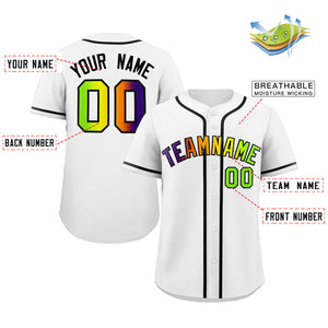 Custom White Neon Green-Purple Gradient Fashion Authentic Baseball Jersey