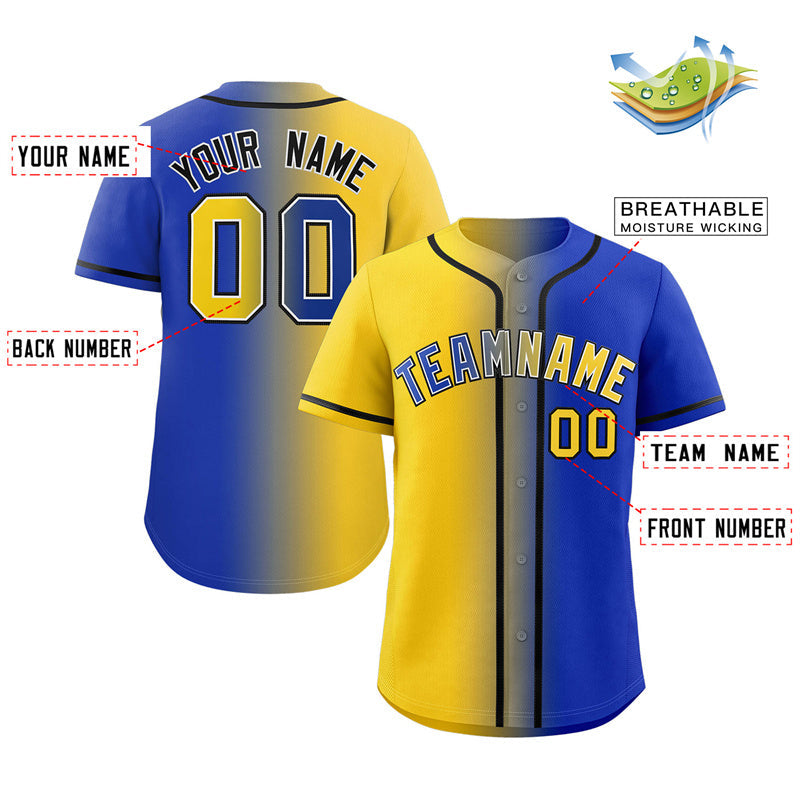 Maillot de baseball authentique à la mode, dégradé jaune-noir Royal personnalisé