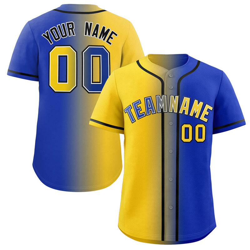 Maillot de baseball authentique à la mode, dégradé jaune-noir Royal personnalisé