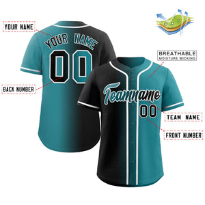 Custom Black Teal-White Gradient Fashion Authentic Baseball Jersey