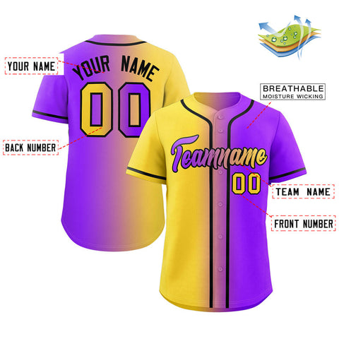 Custom Yellow Purple-Black Gradient Fashion Authentic Baseball Jersey