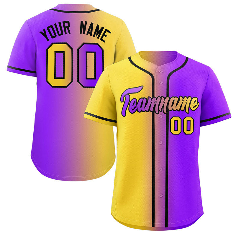 Custom Yellow Purple-Black Gradient Fashion Authentic Baseball Jersey