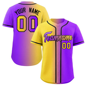 Maillot de baseball authentique à la mode dégradé jaune violet-noir personnalisé