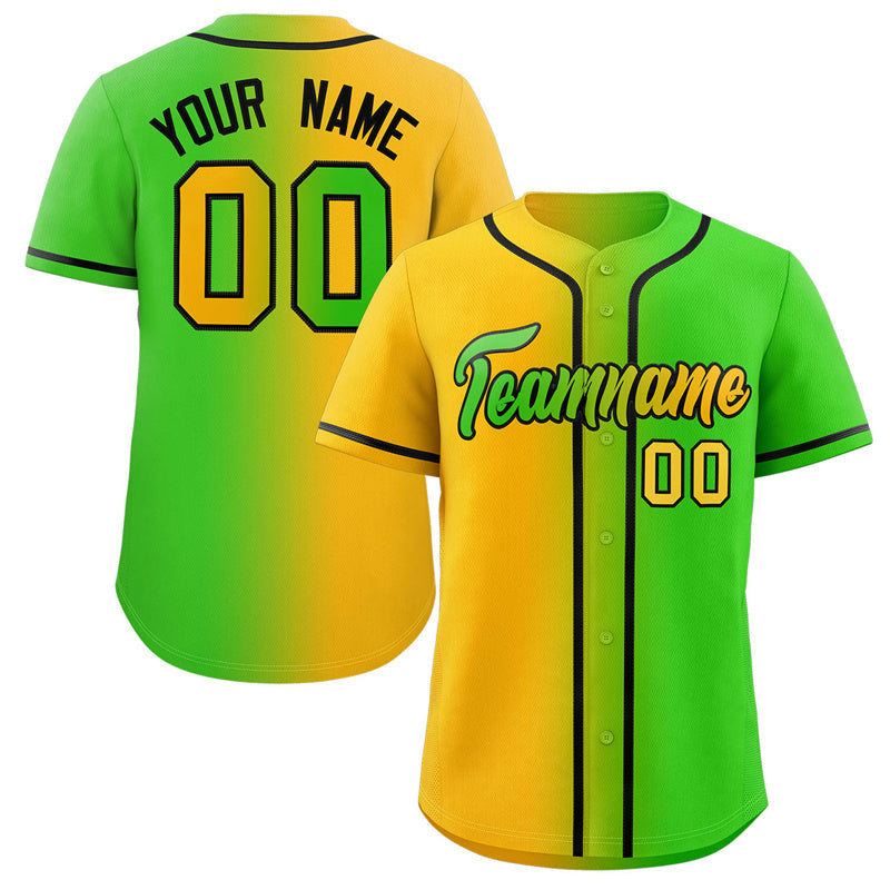 Maillot de baseball personnalisé, jaune fluo, vert-noir, dégradé, mode authentique