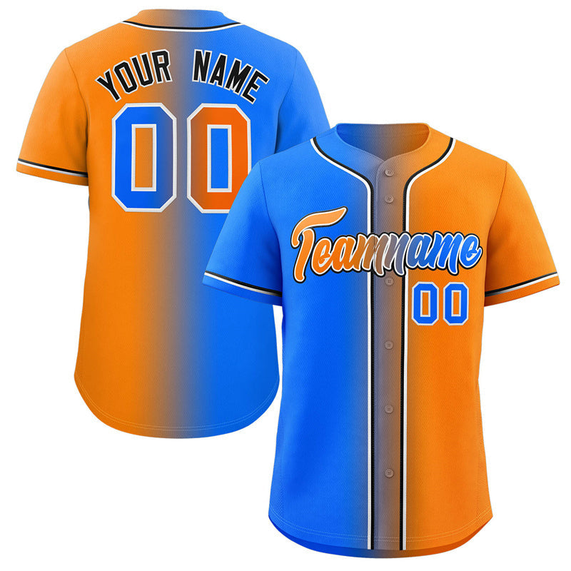 Custom Powder Blue Orange-Black Gradient Fashion Authentic Baseball Jersey