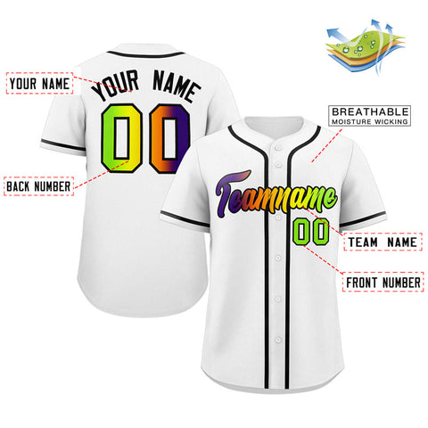 Custom White Black-Green Gradient Fashion Authentic Baseball Jersey