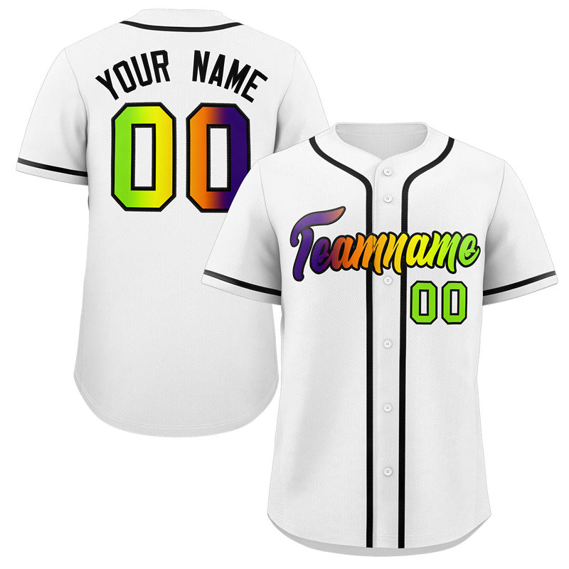 Maillot de baseball authentique, personnalisé, blanc, noir et vert, mode dégradée