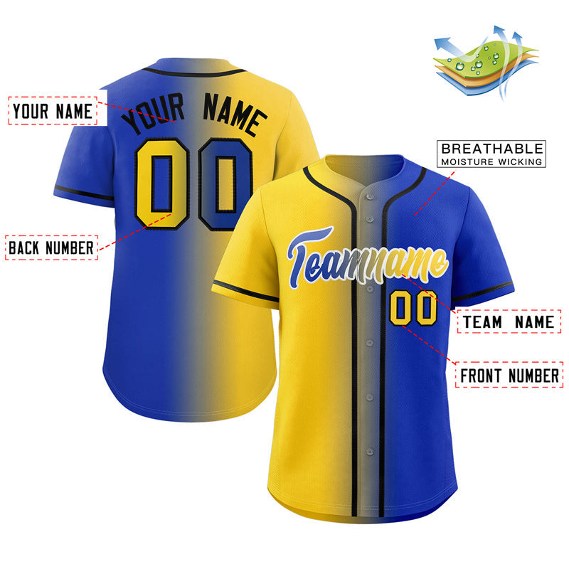 Maillot de baseball authentique à la mode, dégradé jaune Royal-noir personnalisé