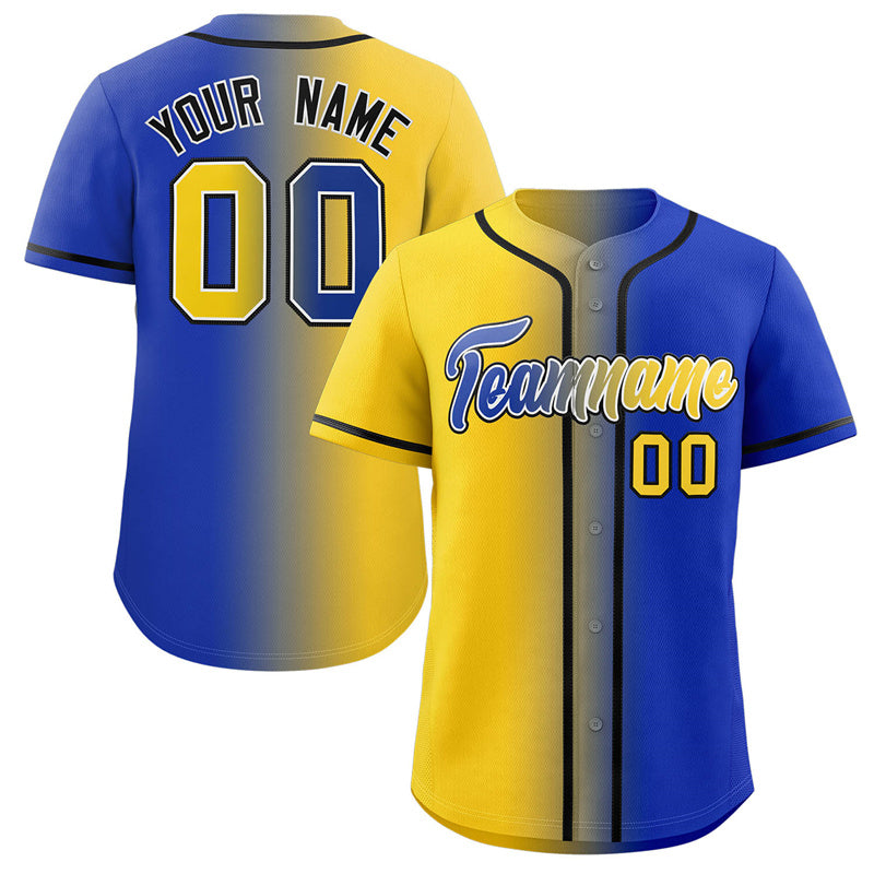 Maillot de baseball authentique à la mode, dégradé jaune Royal-noir personnalisé