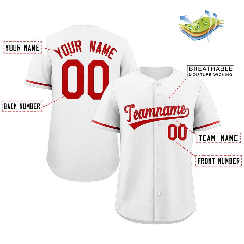 Maillot de baseball authentique de style classique blanc rouge personnalisé