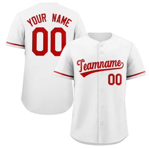 Custom White Red Classic Style Authentic Baseball Jersey